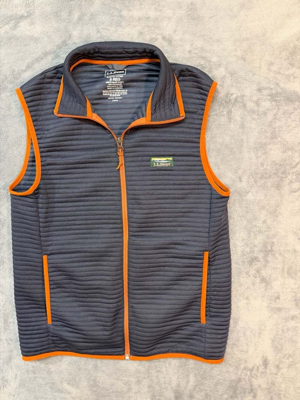 L.L. Bean Men's Airlight Vest Navy Blue Orange Full Zip Slightly Fitted S Reg